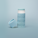 Load image into Gallery viewer, Light blue colored Nözscreen bottle with removed cap against light Blue gradient background.
