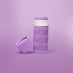 Load image into Gallery viewer, Purple colored Nözscreen bottle with removed cap against Purple gradient background. 
